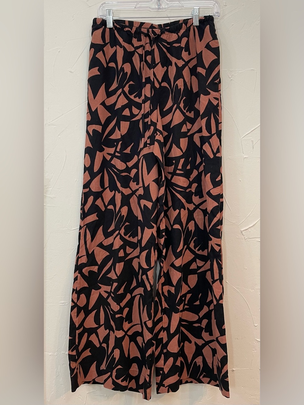 a new day Black & Terracotta Abstract Print Linen Blend Pants Size Small